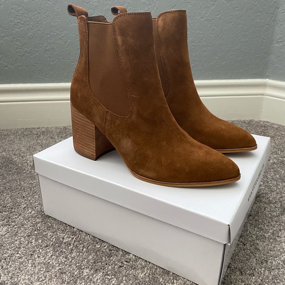 addy cognac suede booties